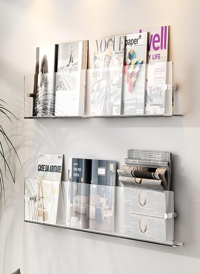 DuvinDD 2 Pack Acrylic Magazine Holder Rack Brochure Holder Wall Mount 24 inch Clear Hanging Magazine Rack Floating Bookshelf for Literature Pamphlet Organizer for Room Office, with Mounting Kit - Image 3